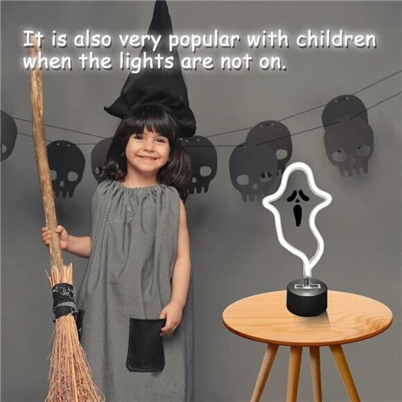 Halloween Ghost Neon Sign, Decoration LED Light Sign with Base, Ghost Shape Lamp - Picture 3 of 7